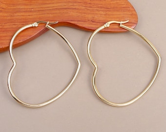 55 mm gold-colored heart hoop earrings, in hypoallergenic stainless steel, gilded with fine gold