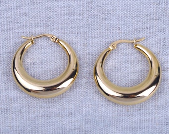 Boucles d'oreilles créoles rondes épaisses 30 mm, anneaux, en acier inoxydable hypoallergénique dorées à l'or fin