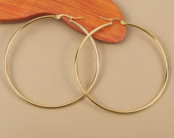 pair of round hoop rings 65 mm gold color in hypoallergenic stainless steel gilded with fine gold