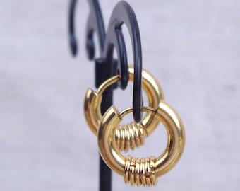 Paar mini-hoepelhuggie-ringen met kleine ringen 14 mm, 16 mm, 18 mm, 20 mm in hypoallergeen roestvrij staal verguld met fijn goud
