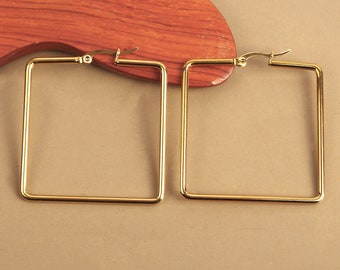 50 mm square hoop earrings in hypoallergenic stainless steel gilded with fine gold