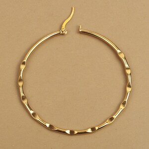 Creole hoop earrings 55 mm hammered in hypoallergenic stainless steel gilded with fine gold image 2