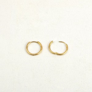 Paire d'anneaux mini créoles huggie 12, 14, 16, 18, 20, 24 mm épaisseur 2 mm, en acier inoxydable hypoallergénique doré à l'or fin image 4