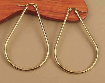 Boucles d'oreilles créoles forme goutte 60 mm en acier inoxydable hypoallergénique dorées à l'or fin