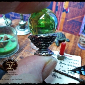 Crystal sphere green ,Wizard, Witch, Mystical, Steampunk Divination, miniature dolls house 12th scale image 2