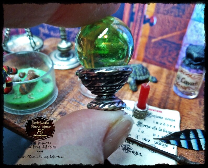 Crystal sphere green ,Wizard, Witch, Mystical, Steampunk Divination, miniature dolls house 12th scale image 2