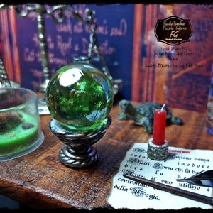 Crystal sphere green ,Wizard, Witch, Mystical, Steampunk Divination, miniature dolls house 12th scale image 1