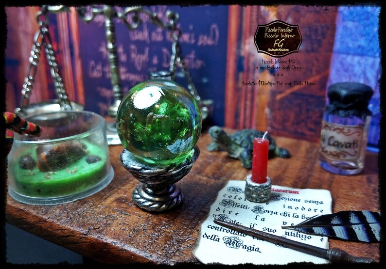 Crystal sphere green ,Wizard, Witch, Mystical, Steampunk Divination, miniature dolls house 12th scale image 1