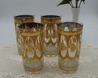 CULVER Regency White Pattern Highball Glasses ~ Very Rare Set of Four (4)