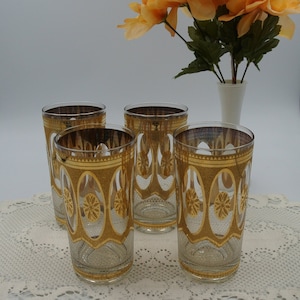 MCM Culver Regency White 22k Gold Highball Cocktail Glasses. ~ Set of Four (4)