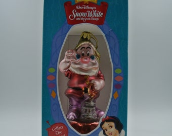 Vintage Snow White and the Seven Dwarfs European Style Blown Glass Christmas Ornament By Santa's Best