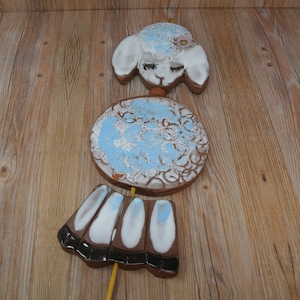Vintage 1970&#39;s Pacific Stoneware Cute Little Lamb 3 Piece Wind chime White and Blue Double Sided ~ Very Rare ~ Made in the USA