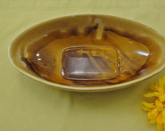 Vintage Judy of California braune und gelbe Glasur P-14 USA Servierplatte