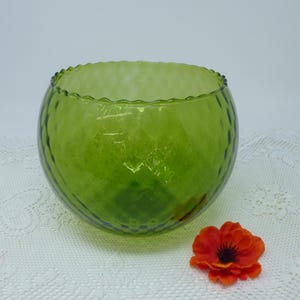 Vintage 1970&#39;S Empoli Hand-Blown Diamond Optic Green Art Glass Fishbowl Style Vase