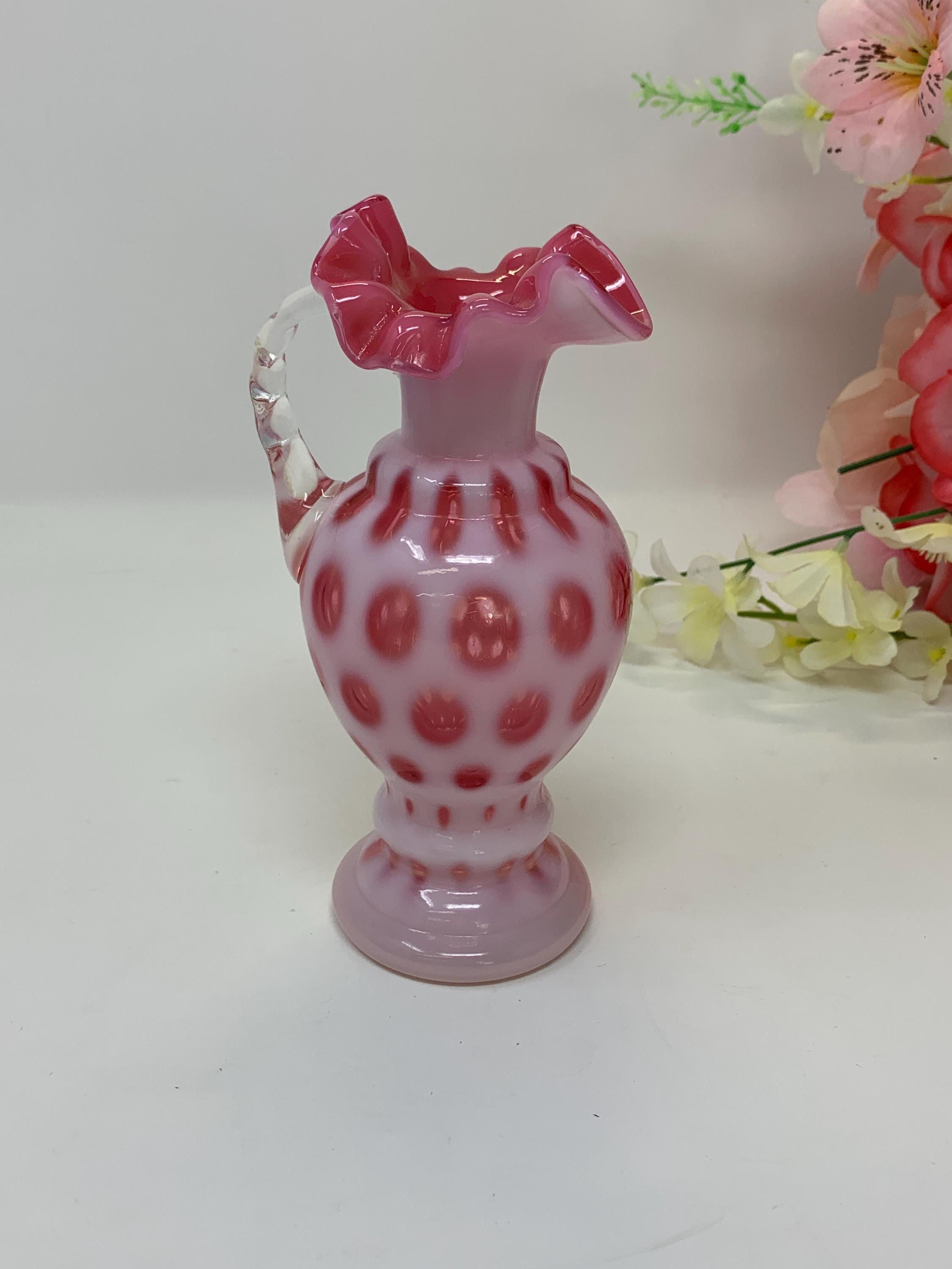Fenton Cranberry Opalescent Coin Dot Vase - Etsy