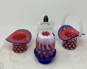 Collectible 2001 Fenton Art Glass "STARS & STRIPES" patriottische glascollectie.