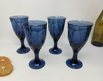 Juegos de copas de agua Noritake Sweet Swirl Midnight Dark Blue Vintage ~ Artículos de bar