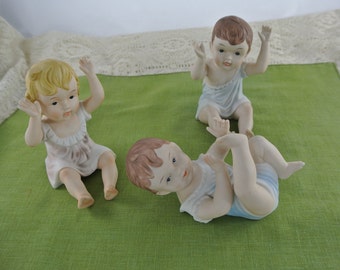 Adorable Vintage Piano Babies Figurines ~ Set of Three (3) Small Porcelain