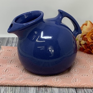Rare Red Wing Blue Tilt Ball Pitcher with Art Deco Handle Beautiful MCM Vintage California Pottery ~ Excellent Condition