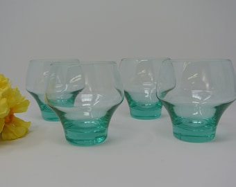 SASAKI Harmony Aqua Hand-Blown Glasses Ware ~ Large 8oz Flat Tumblers ~ Whiskey Glasses ~ Set of Four (4) ~ Made in Japan