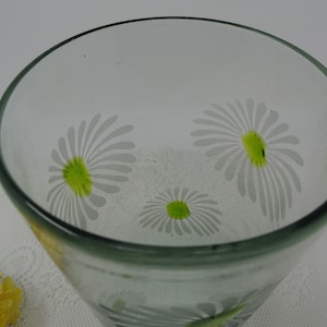 Gorgeous Floral Design Art Studio Vase ~ Daisy Pattern Hand-Blown Art Glass with Etched and Fused Flowers. Large 10 3/4" tall.