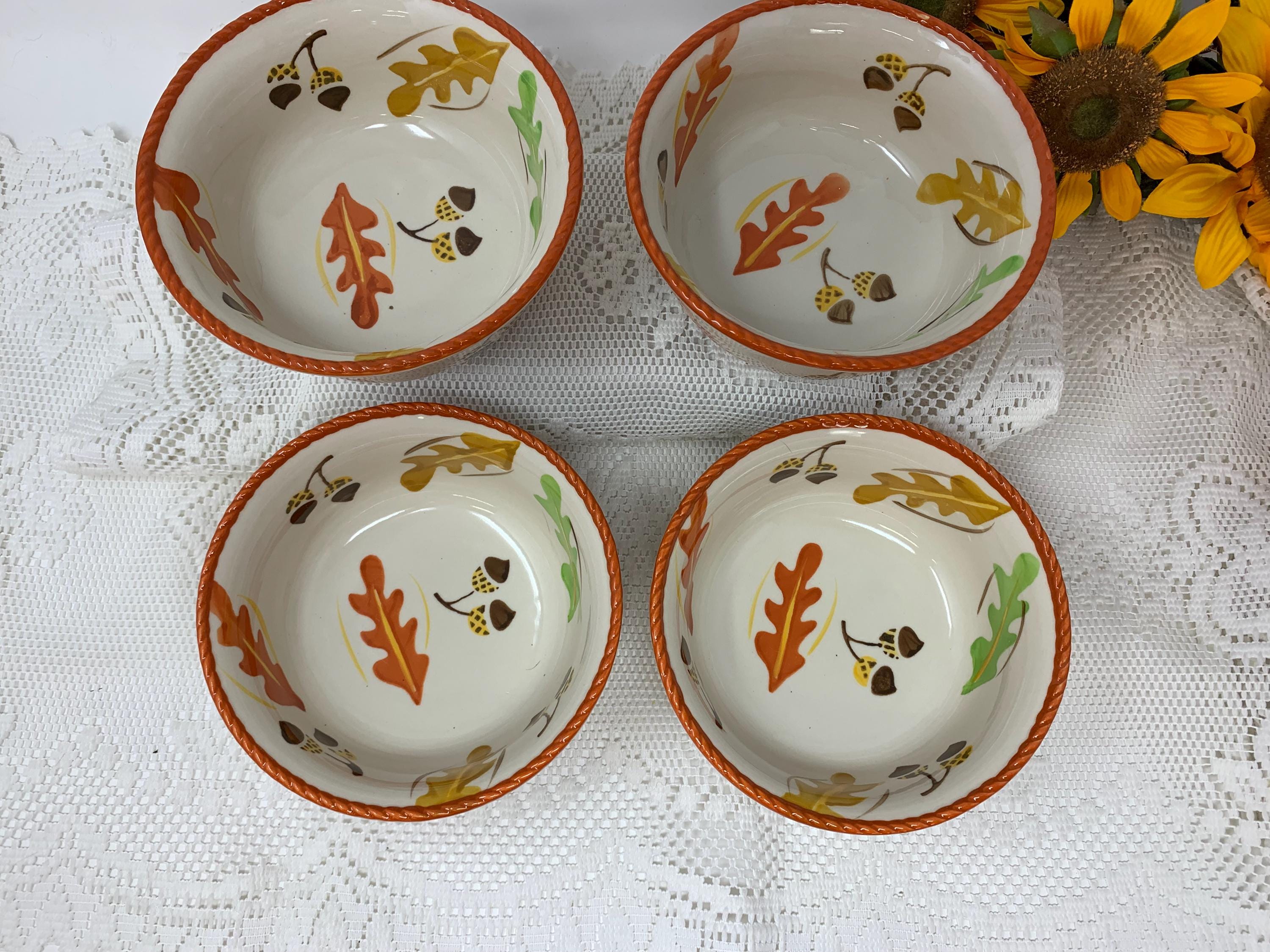 Temptations Fall Cookware Set of 4 Cereal Bowls Temptations by Tara Old World Oak Leaf Fall ...