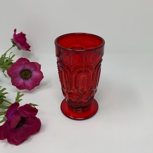 Beautiful L E Smith Red Amberina Moon & Stars Large Iced Tea Tumbler/Could be Used as a Vase ~ Made in the USA ~ MCM Glass Company
