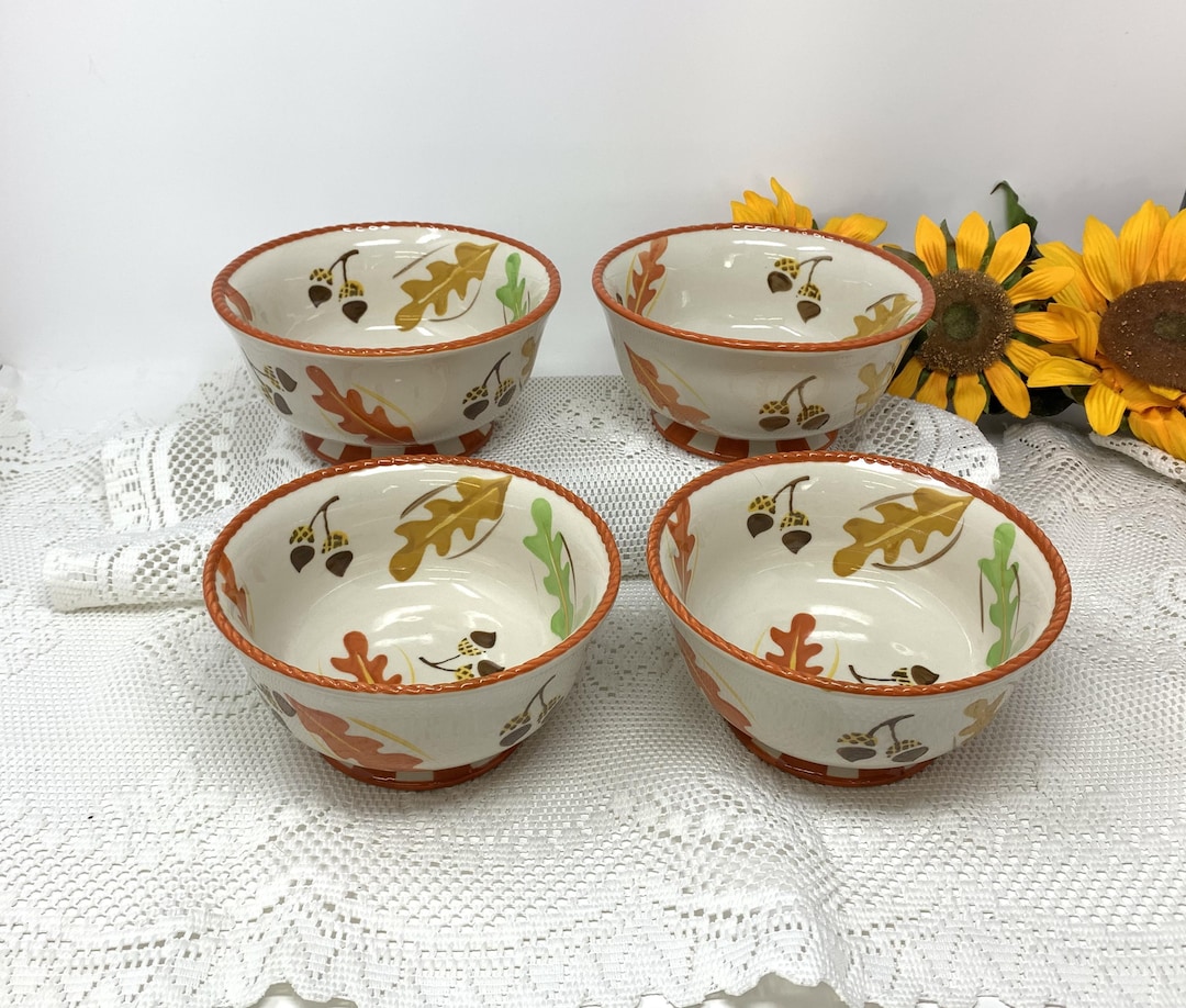 Set of 4 Cereal Bowls Temptations by Tara Old World Oak Leaf Fall ...