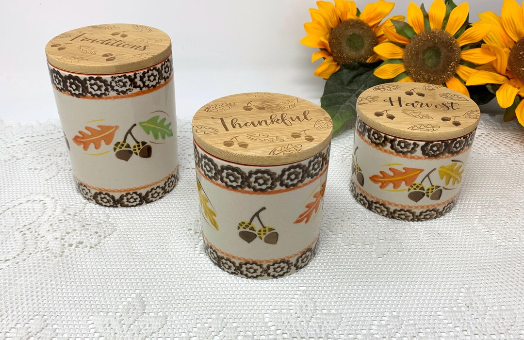 Set of 3 Round Canisters ~ Temptations by Tara Old World Oak Leaf Fall ...