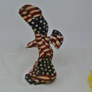 Large Patriotic US America Patchwork Flag Wrapped Soaring Bald Eagle Figure ~ Patriotic Statue ~ American Freedom