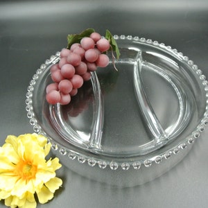 Vintage 10 1/2&quot; Imperial Candlewick 3 Part Divided Round Relish Dish ~ Serving Dish