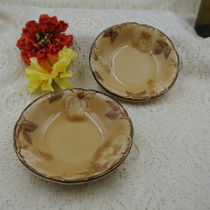 Franciscan CAFE ROYAL Coupe Berry ~ Fruit Bowls Earthenware by Franciscan Embossed Flowers Brown Leaves ~ Set of Two