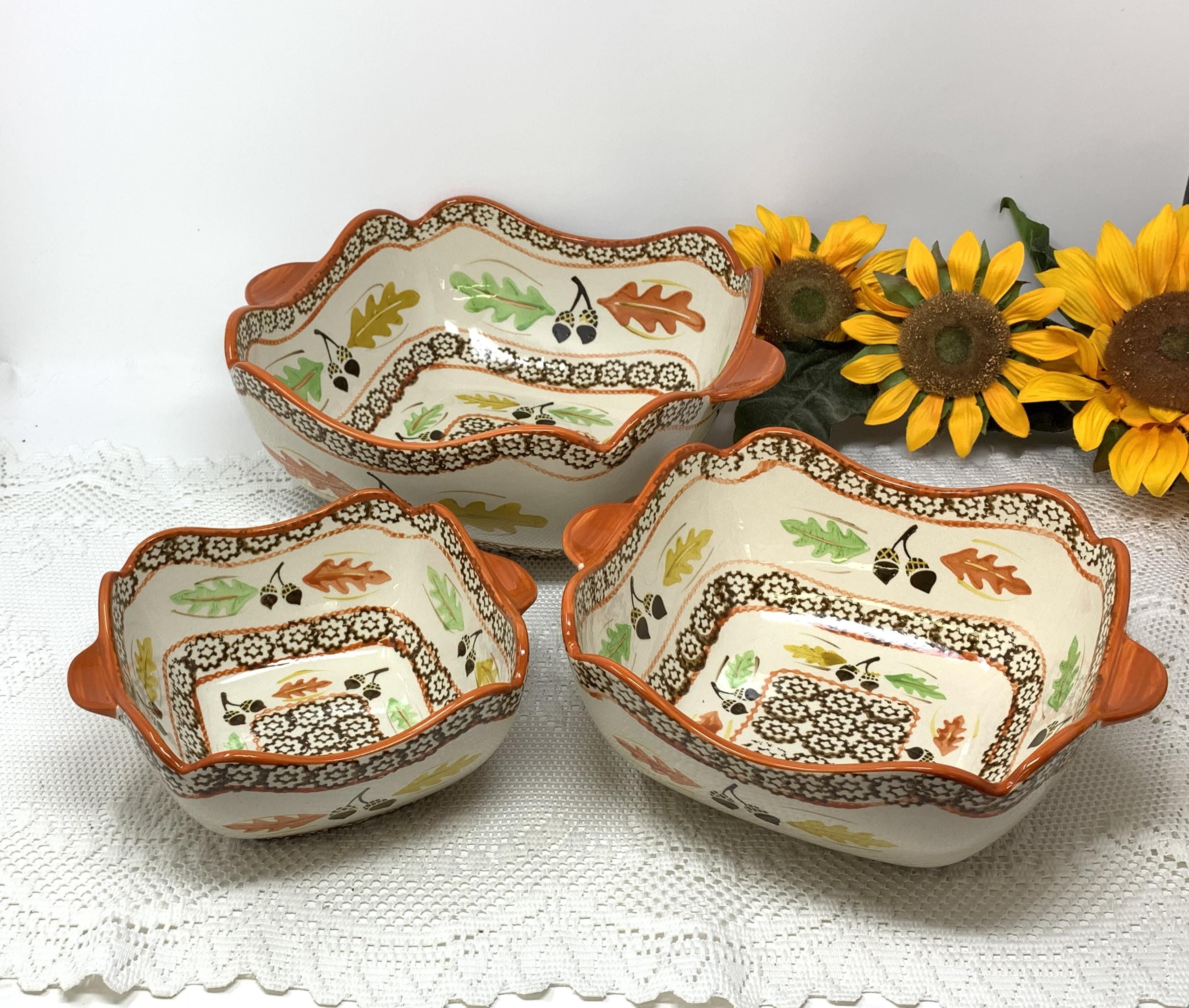 Temptations by Tara Old World Oak Leaf Fall Pattern Set of 3 Square ...