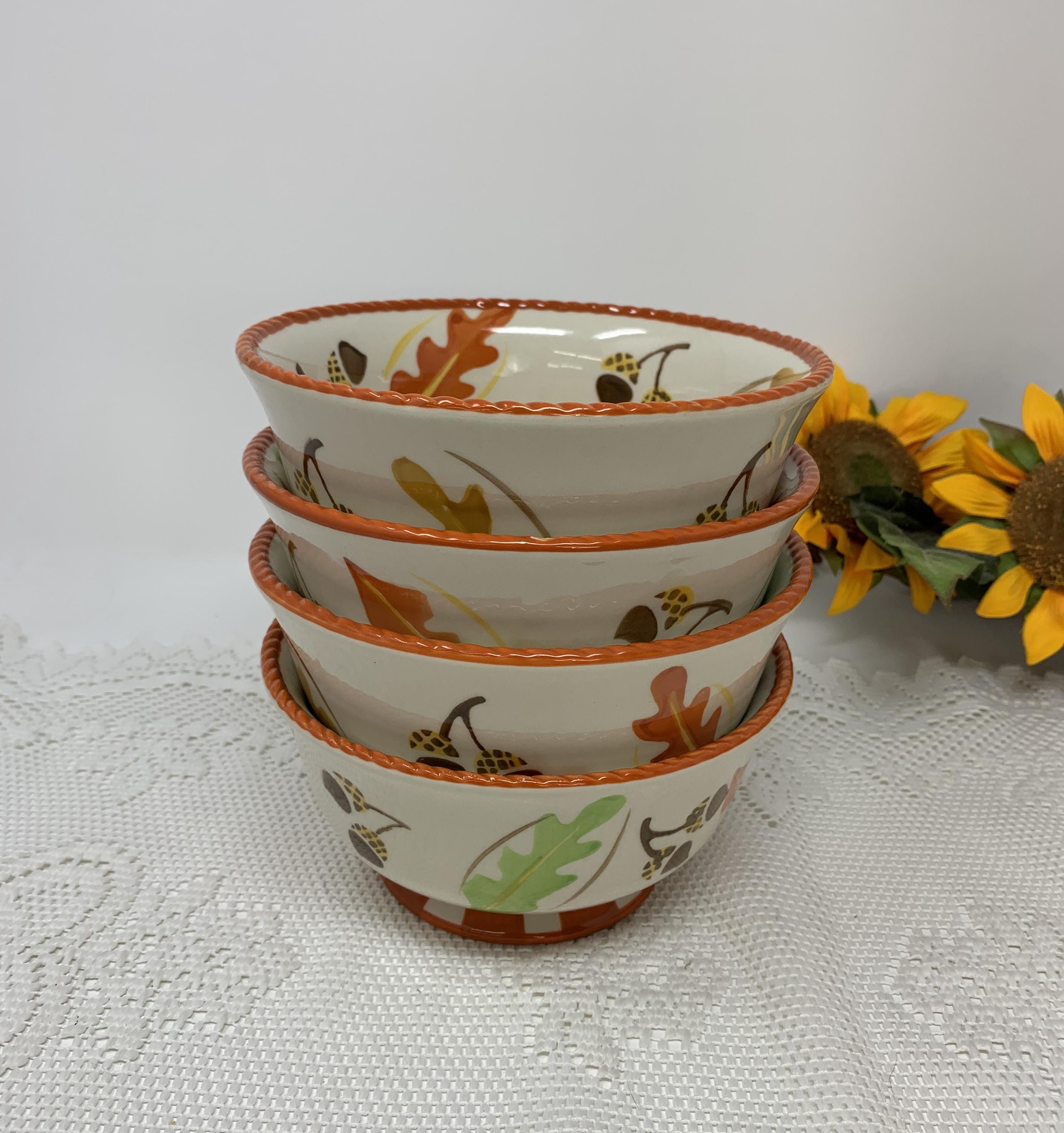 Set of 4 Cereal Bowls Temptations by Tara Old World Oak Leaf Fall ...