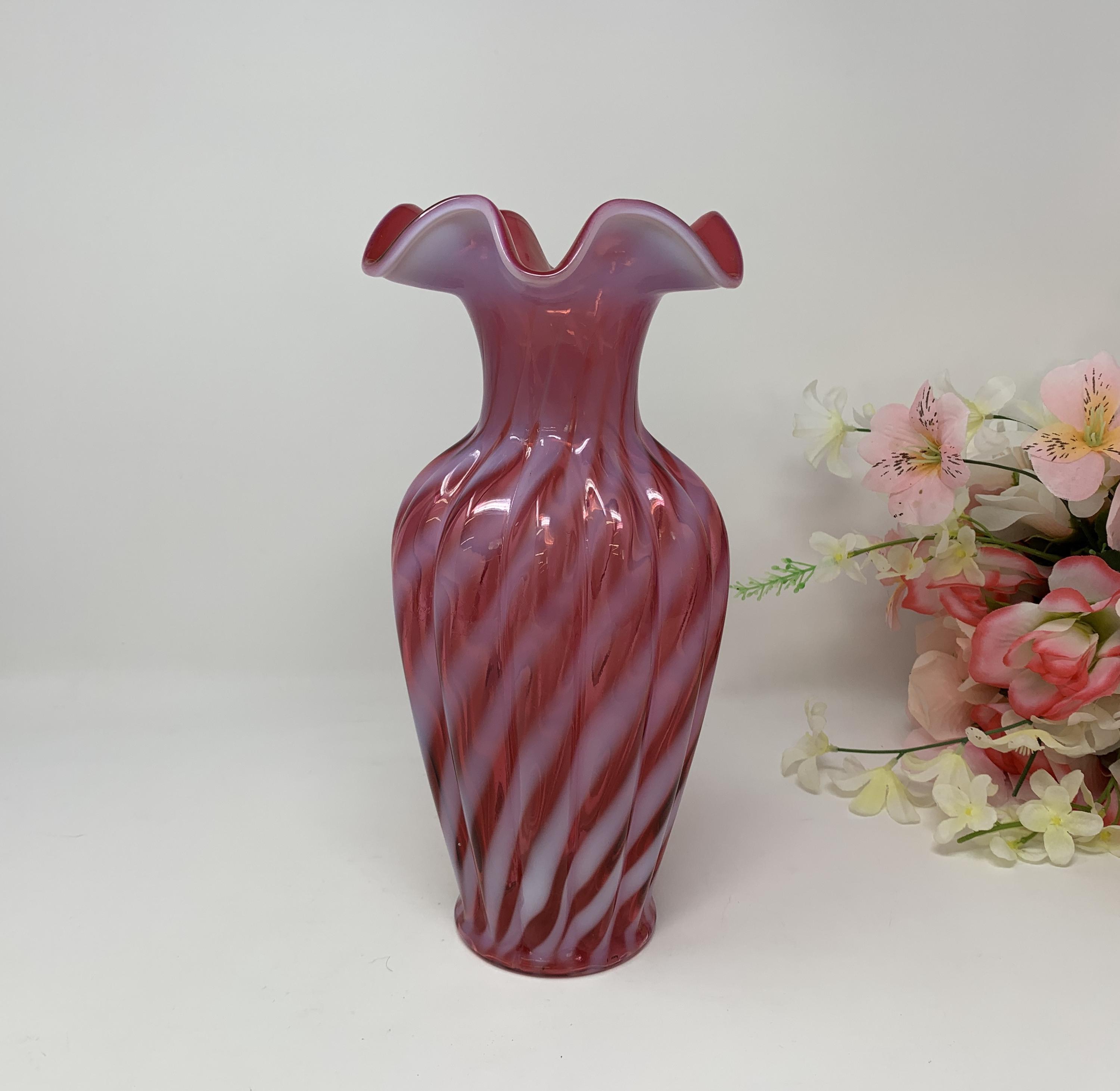 Fenton Cranberry Opalescent Swirl Vase - Etsy
