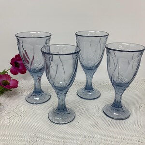 Vintage Noritake Sweet Swirl Light Blue Goblets ~ Two Large Water Goblets and Two Wine Goblets Set of 4