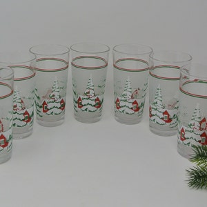 Christmas Winter Snow Cabin Tumblers Highball Drinking Glasses by KIG Indonesia Set of Seven (7)