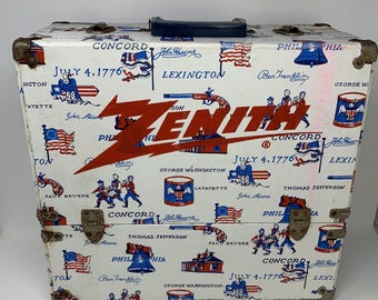 Maletín de madera para técnico de reparación de radios y televisores Zenith ~ Bicentenario de 1976 con diseño patriótico