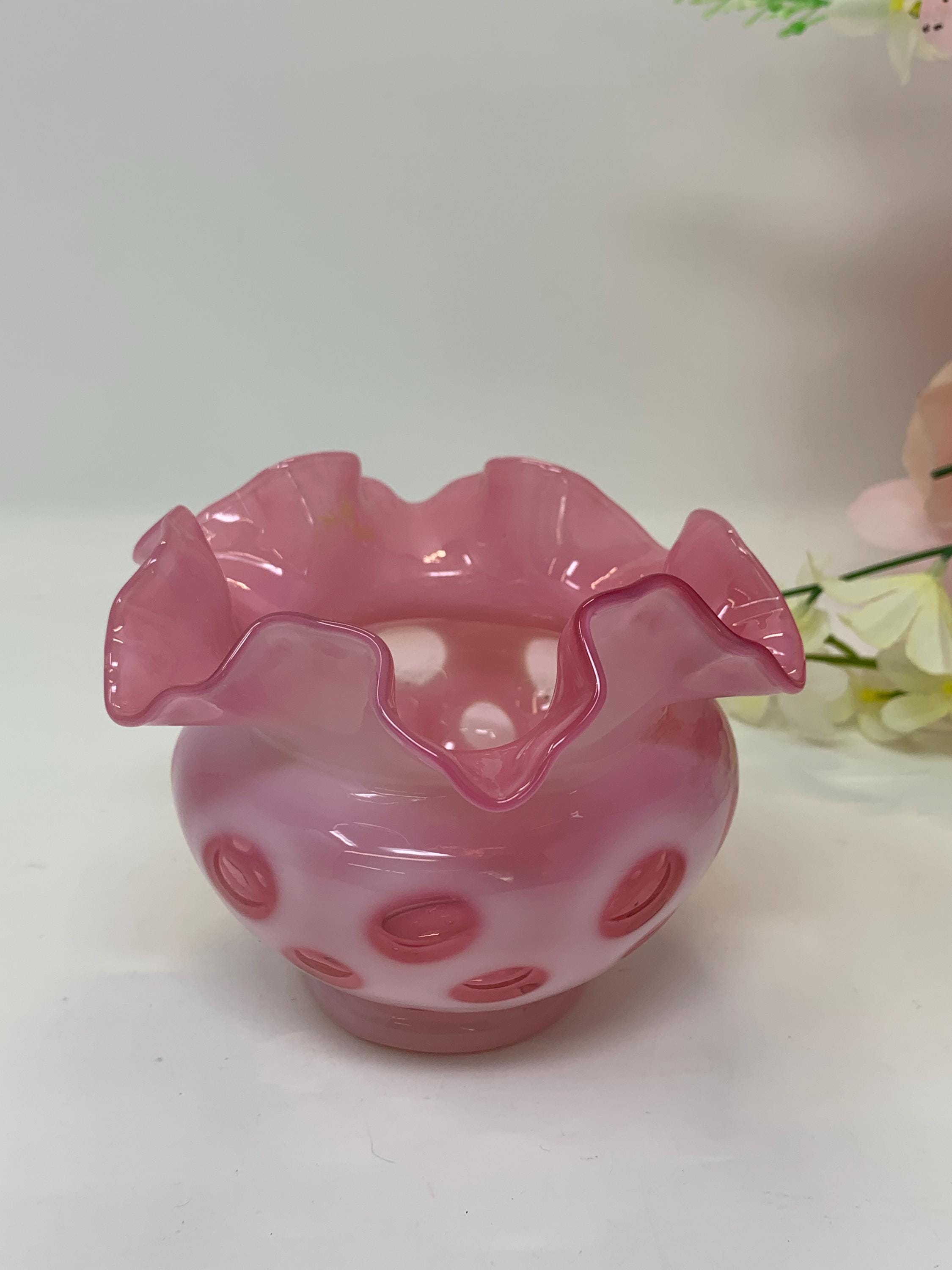Fenton Cranberry Opalescent Coin Dot Vase - Etsy