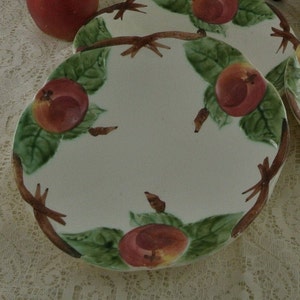 1860&#39;s Antique French Majolica, Choisy Le Roi, Apple Embossed Plates 8&quot; Salad Plates SET of FIVE (5) Dates Stamp indicates 1860&#39;s