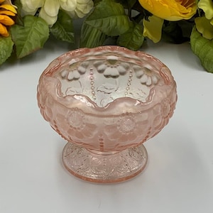 Vintage Pink Opalescent Fenton Footed Compote Rose Bowl Vase ~ Daisy and Bead Pattern ~ Made in the USA