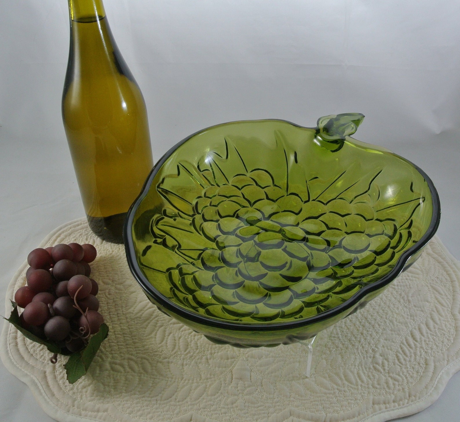 Indiana Glass Green Pressed Glass Grape Shaped Bowl Serving Etsy
