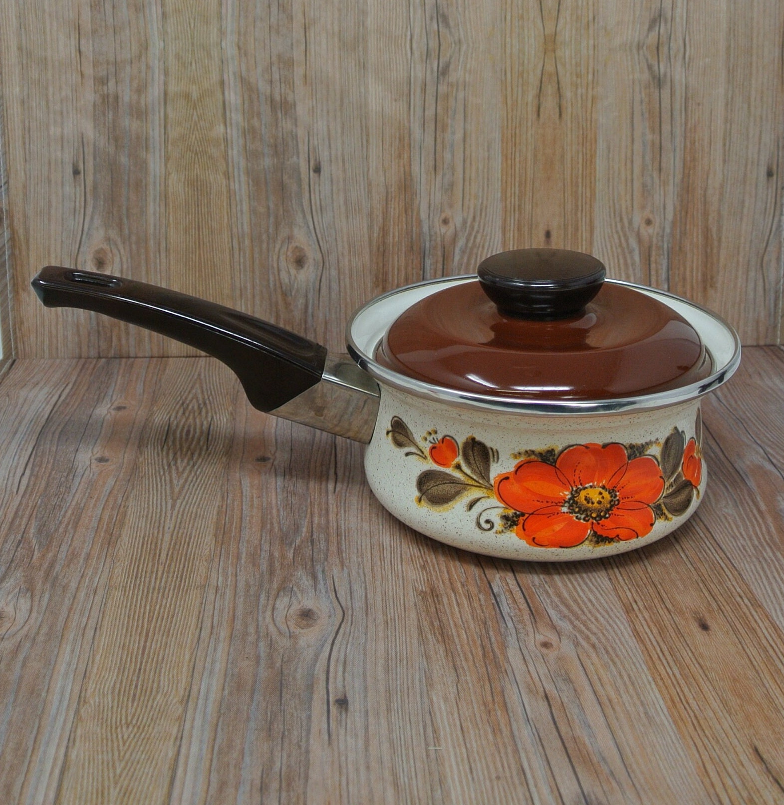 Sanko Ware Poppy Show Saucepan MCM Orange Poppy Flower 1 1/2