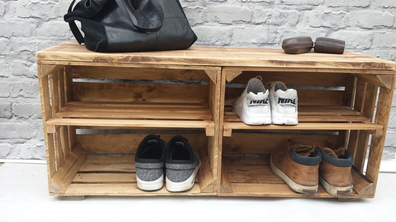 Wooden Shoe Rack Shelving Display Handmade Vintage Apple Crate Box