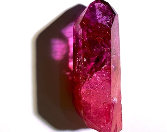 Large Bicolor Aura Quartz Crystal- High Quality, Genuine Natural Crystal Point vacuum bonded with Indium, Gold and Silver. 2.75”