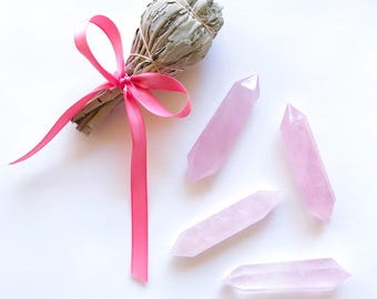 4-PC Pale Pink Rose Quartz Double Terminated Points - matched set for crystal grids