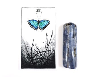 Large Polished Kyanite Blade. Unusual large size, perfect for hand holding, silvery flashing striations throughout mineral. 3.5” inches