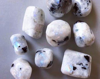 4-pc Rainbow Moonstone from India- Hecatolite- Traveler’s Stone- Tumbled and Polished- 100g packs