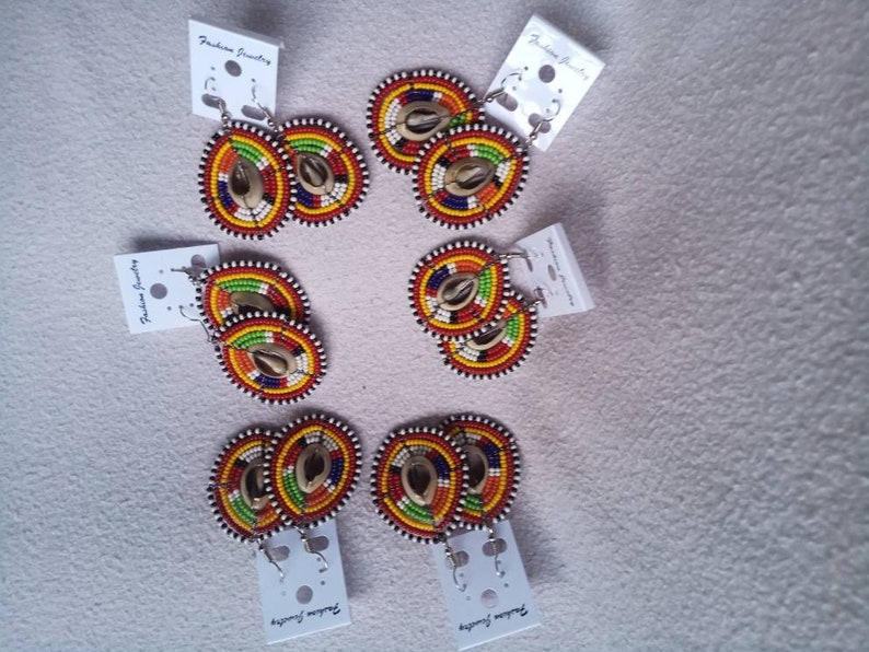 Maasai beaded earing with cowrie shell sold as 6pairs