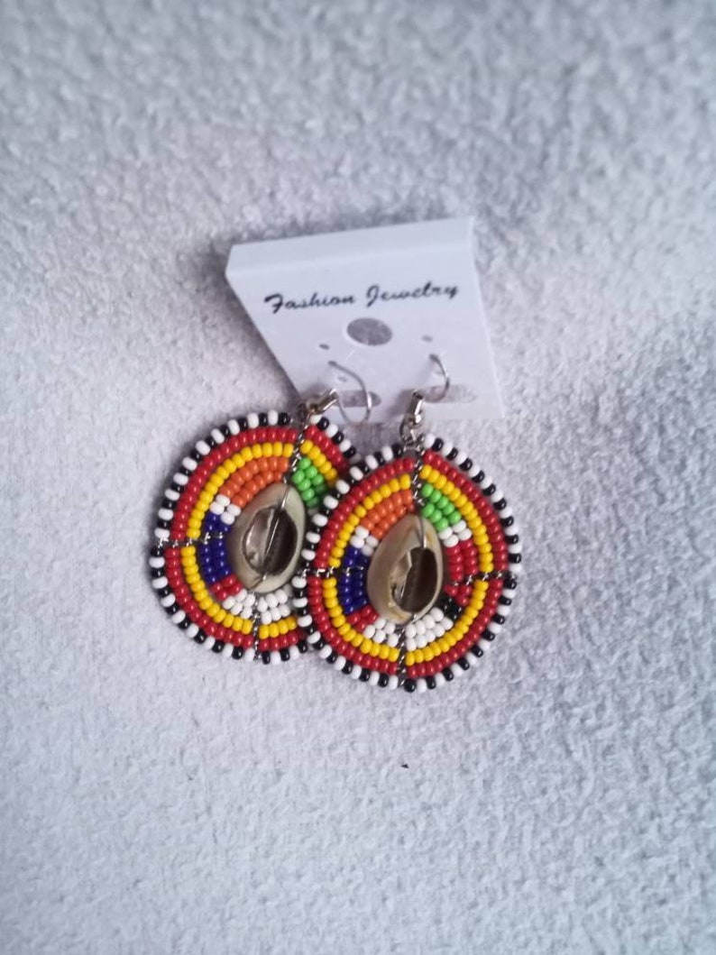 Maasai beaded earing with cowrie shell sold as 6pairs